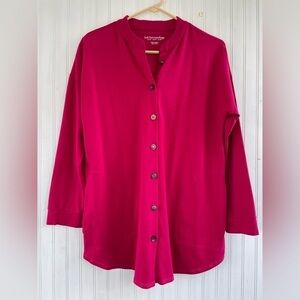 Soft Surroundings Cranberry Fuscia Longsleeve Button-down Tunic Petite Medium